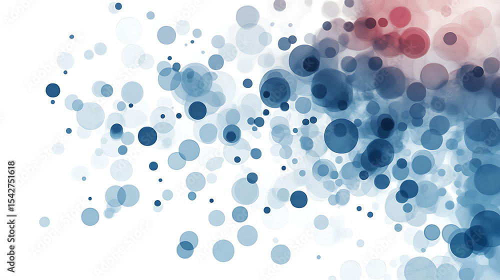 Poster a blue and white background with many small blue circles. the circles are of different sizes and are