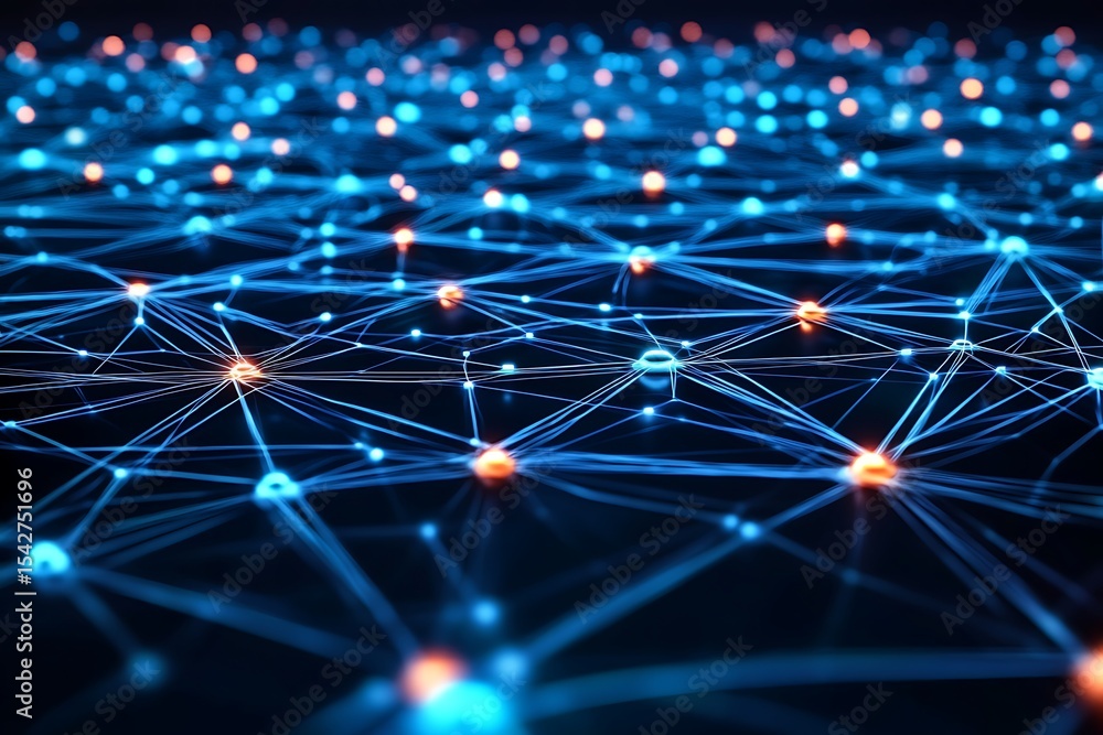 Aufkleber abstract network connection structure with glowing nodes, data transmission and technology concept