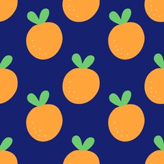 seamless pattern with oranges. Hand drawn kawaii design 