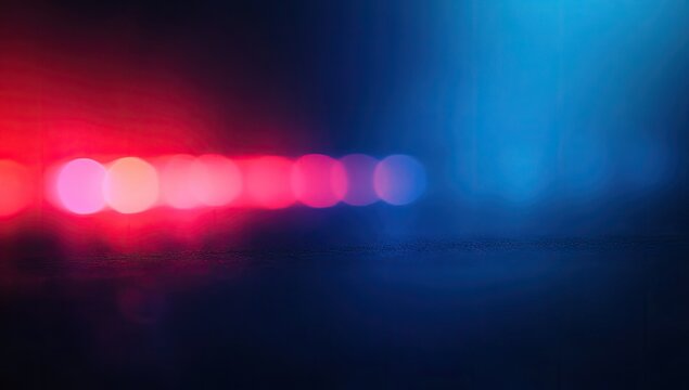 Blurry, out-of-focus police lights, red and blue, night scene