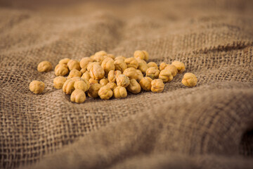 Roasted Chickpeas on Burlap Fabric – Rustic Organic Snack
