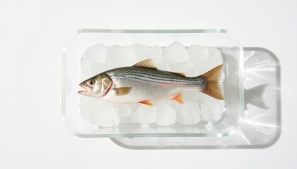 Freshly caught fish lying on ice in a cooler box  