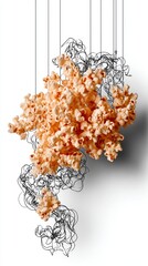 Popcorn cluster suspended by strings