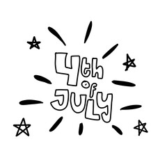 Cute hand drawn happy 4th of july united states of america usa independence memorial day doodle kids illustration patriotic comic theme text word png icon clipart stars stripes pattern elements