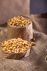 Split Roasted Chickpeas on Burlap Fabric – Rustic Healthy Snack