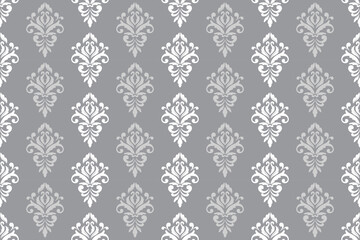 Elegant Victorian floral damask  seamless pattern on gray background 