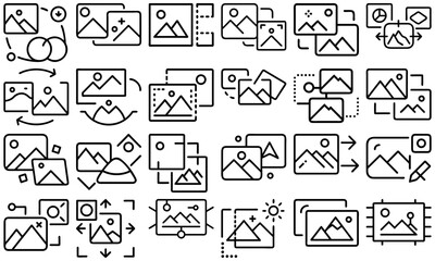 Collection of various image editing and manipulation icons in black