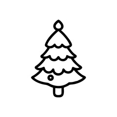 Illustration of a christmas tree with ornament in simple black outline