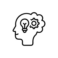 Illustration of a head profile with lightbulb and gear inside cloud shape