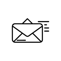 Outline drawing of a flying envelope with lines indicating movement right