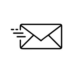 Outline of a flying envelope with motion lines indicating speed and delivery