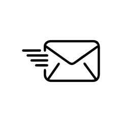 A simple black outline of an envelope with motion lines indicating speed