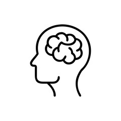 A simple line drawing of a head profile with a brain inside the head