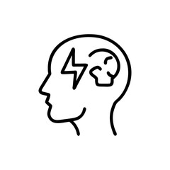 Outline of a head with a lightning bolt and sad face inside the brain