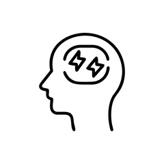 Outline of a head with lightning bolts inside representing mental state