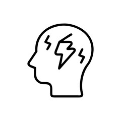 Outline of a head with lightning bolts inside representing headache pain