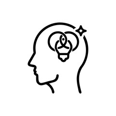 Head profile with lightbulb and interlocking circles inside the mind