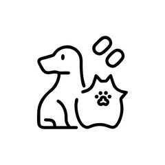 Outline drawing of a dog and cat with paw print and two oval shapes