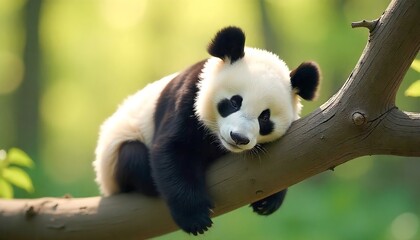 Fototapeta premium Panda cub resting on branch