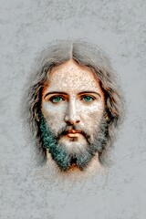 Portrait of a man, possibly Jesus, with a textured background
