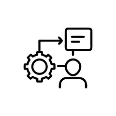 Gear mechanism connected to a person with a thought bubble above head