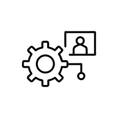 Icon showing gear connected to person in frame representing settings
