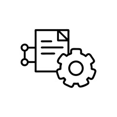 Document with lines and folded corner connected to node and gear outline