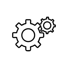 Two interlocking gears depicted in a simple black and white line drawing
