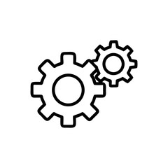 Two interlocking gears depicted in a simple black and white outline style