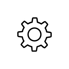 An isolated gear icon with a simple black outline on a white background