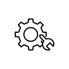 Outline drawing of a gear and wrench representing settings or repair