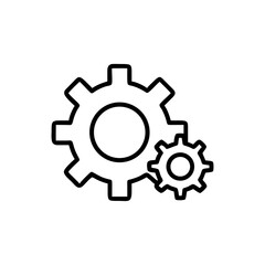 Outline drawing of two interlocked gears on a white background space