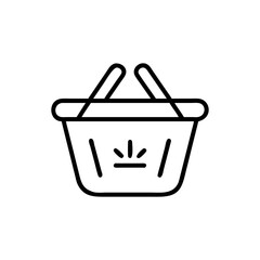 Outline drawing of a shopping basket with a sunburst design on the front