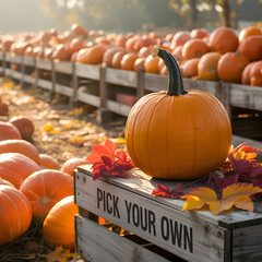 Harvesting joy at a vibrant pumpkin patch in autumn's golden glow Generative AI