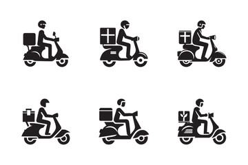 Delivery Scooter Rider Silhouette Icon Vector Collection