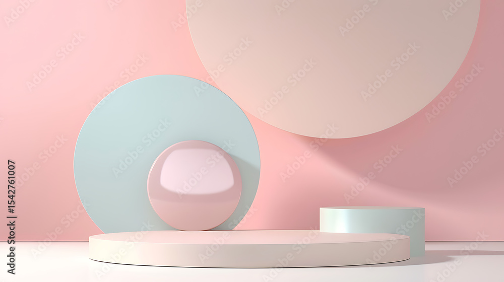 Poster geometric pastel podiums and circles create a modern abstract background for product display
