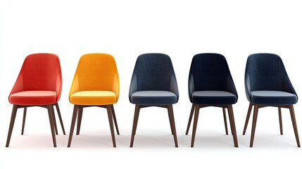 Dining chairs in different colors isolated on white background