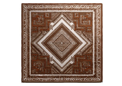 Modern brown rug with white geometric pattern. 3d render isolated on a transparent or white background