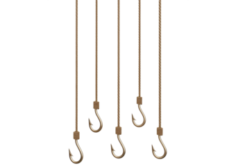 Set of fishing hooks on the ropes isolated on a transparent or white background