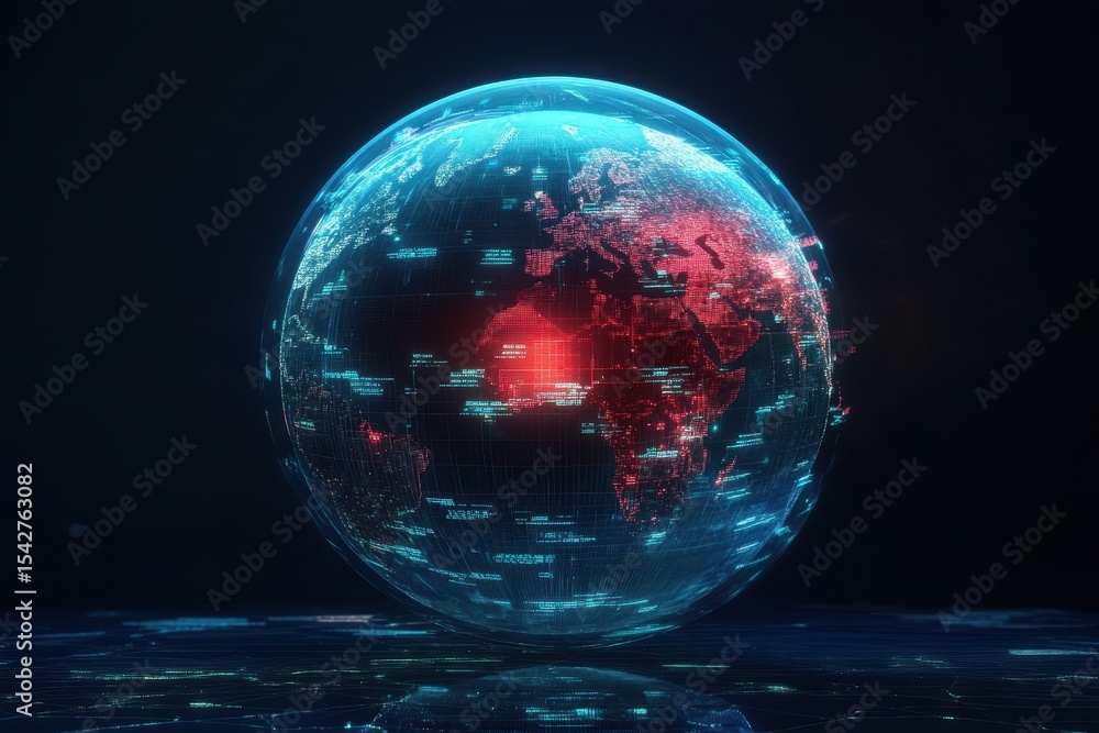 Poster interactive globe displaying ai-driven satellite weather data in real-time analysis, interactive glo