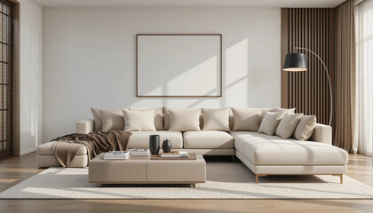Modern Living Room Poster Frame Mockup,ISO A Paper Size,3D Interior Design Scene,Interior mockup with house background