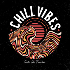 Chill vibes line art illustration, ready for print on paper poster, t-shirt and other uses.