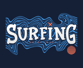 Surfing line art illustration, ready for print on paper poster, t-shirt and other uses