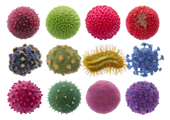 Set of various viruses, microbes and bacteria, isolated on a transparent or white background