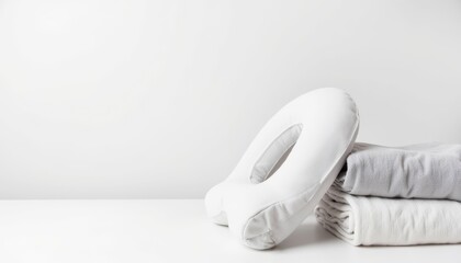 Nursing pillow on soft towels on white background for baby care  