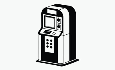 Coin operated phone, vintage payphone silhouette, retro public telephone icon