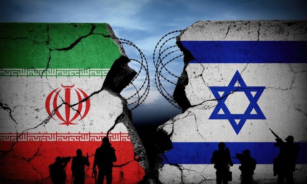 Cracked wall separating flags concept of international conflict and division