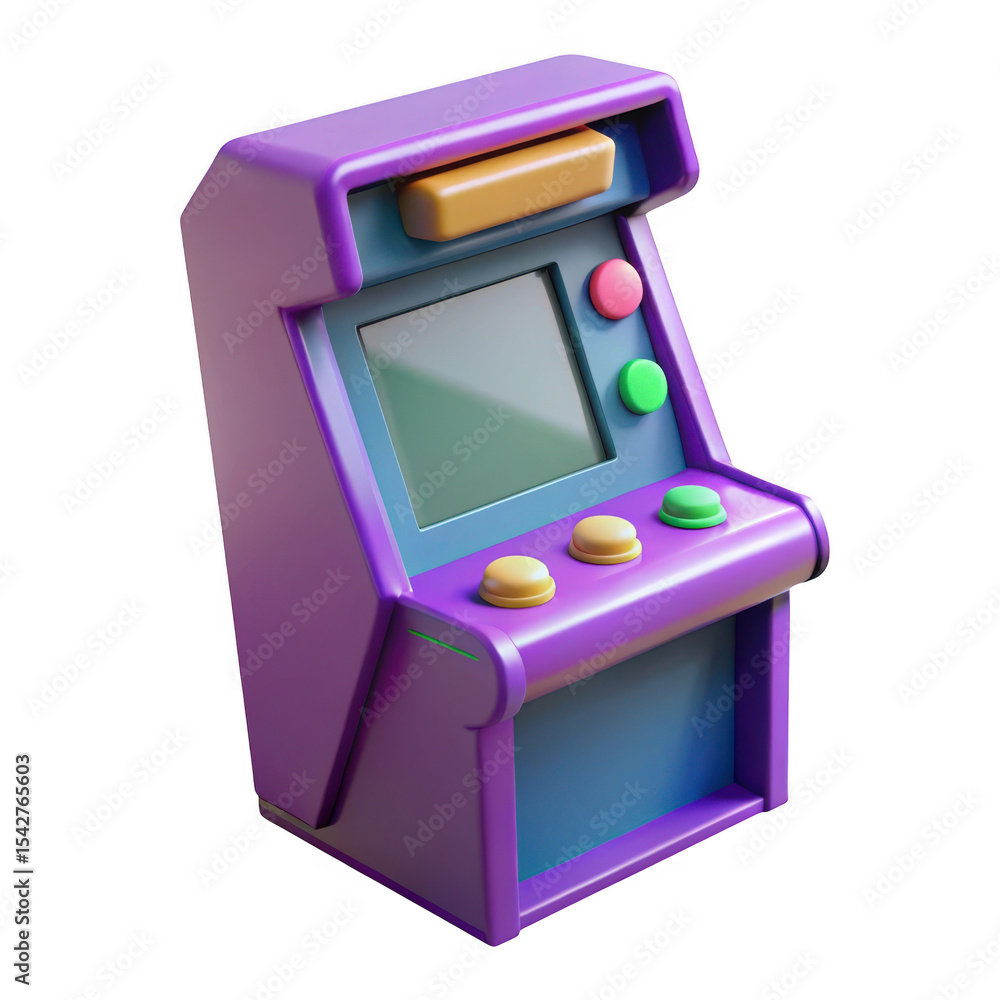 Poster 3d retro arcade game machine on transparent background