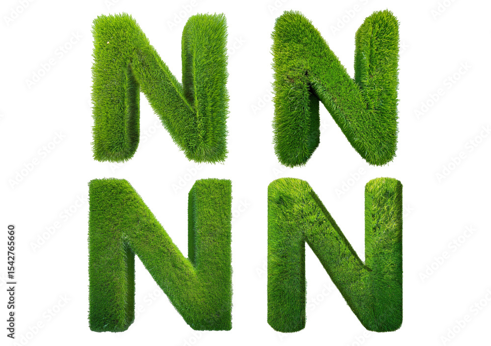 Aufkleber set grass font 3d rendering letter n isolated on a transparent or white background