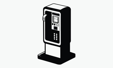 Coin operated phone, vintage payphone silhouette, retro public telephone icon